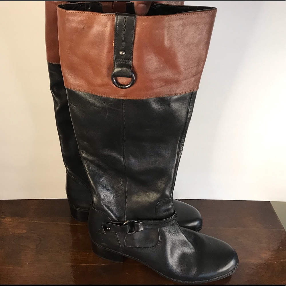 Bandolino Black and Brown Leather Riding Boots